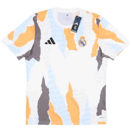 Camisa Real Madrid Pré-Jogo Branco/Laranja 2024/25 Masculina