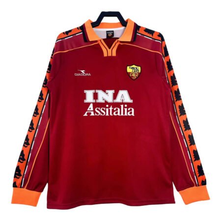 Camisa AS Roma 1998 Home Manga Longa Vermelha Retro