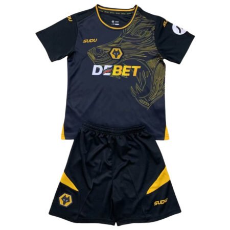 Kit Infantil Wolverhampton Preta Away 2024/25 Unissex