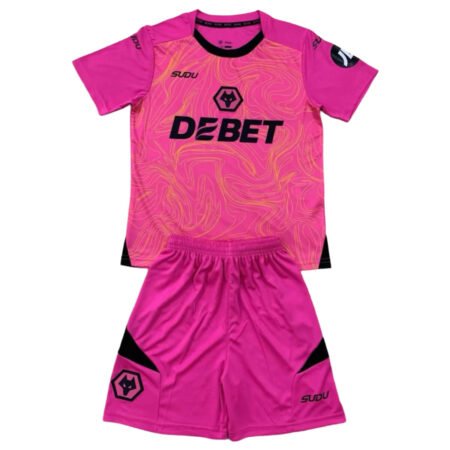 Kit Infantil Wolverhampton Rosa Goleiro 2024/25 Unissex