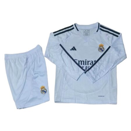 Kit Infantil Real Madrid Branco Home Manga Longa 2024/25 Unissex