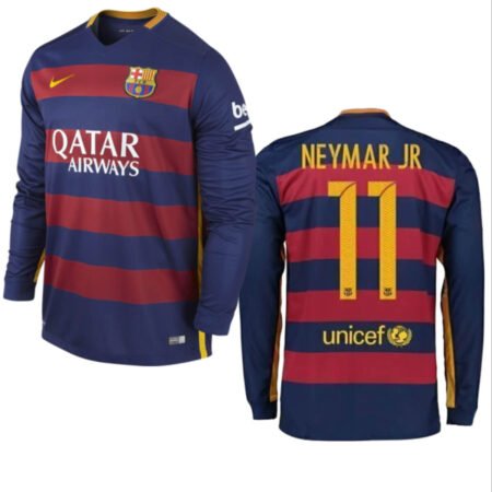 Camisa Neymar JR. #11 Barcelona Home Vermelha Grená 2015/16 Manga Longa
