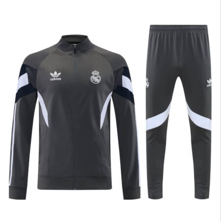 Conjunto Jaqueta e Calça Real Madrid Cinza Originals Treino 2024/25