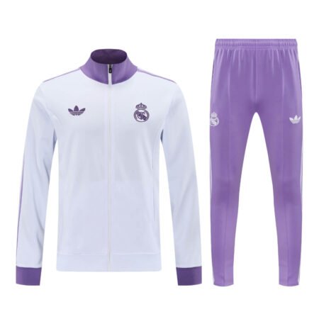 Conjunto Jaqueta e Calça Real Madrid Branco/Roxo Treino 2024/25