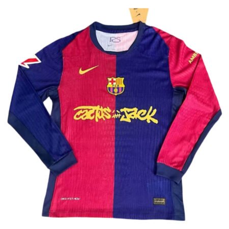 Camisa Barcelona Grená Travis Scott Manga Longa Jogador