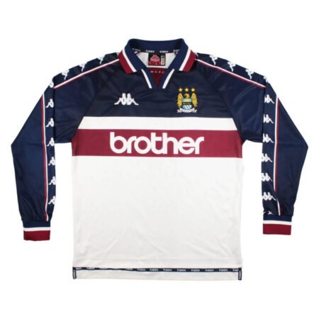 Camisa Manchester City 1997/98 Kappa Branca Away Manga Longa