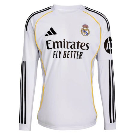 Camisa Real Madrid Branca 2025/26 Home Manga Longa Masculina