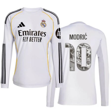 Camisa Real Madrid Branca Modric #10 2025/26 Home Manga Longa