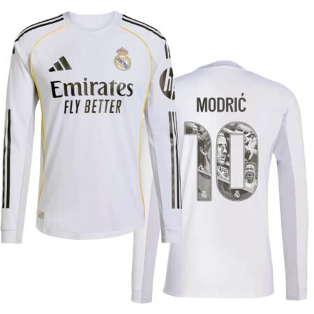 : Camisa Real Madrid Branca Modric #10 2025/26 Home Manga Longa Jogador