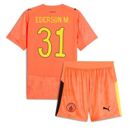 Kit Infantil Manchester City Ederson M. #31 Laranja 2025/26 Unissex