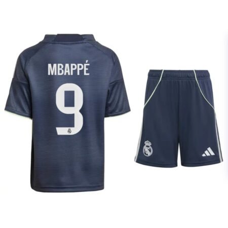 Kit Infantil Real Madrid Azul Mabppé #9 2025/26 Away Unissex