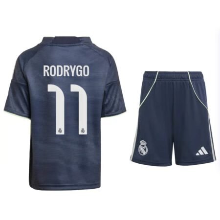 Kit Infantil Real Madrid Azul Rodrygo #11 2025/26 Away Unissex