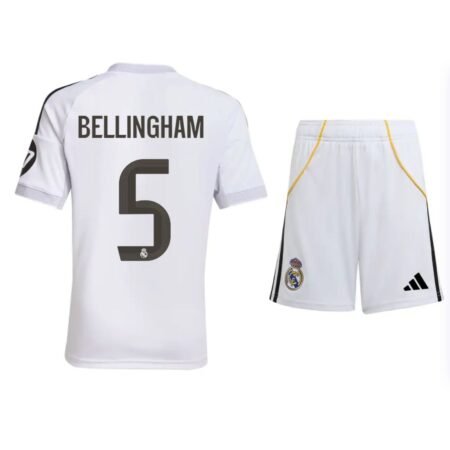 Kit Infantil Real Madrid Branca Bellingham #5 2025/26 Home Unissex