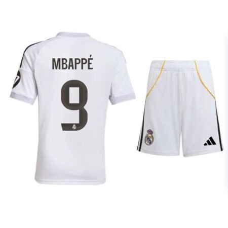 Kit Infantil Real Madrid Branca Mabppé #9 2025/26 Home Unissex