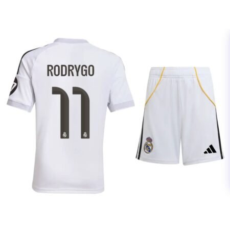 Kit Infantil Real Madrid Branca Rodrygo #11 2025/26 Home Unissex