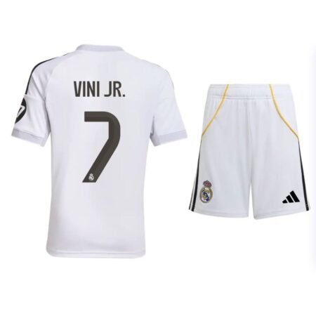 Kit Infantil Real Madrid Branca Vini Jr #7 2025/26 Home Unissex