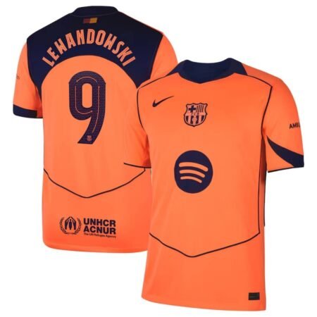 Camisa Barcelona Laranja Lewandowski #9 2025/26 Third Total 90