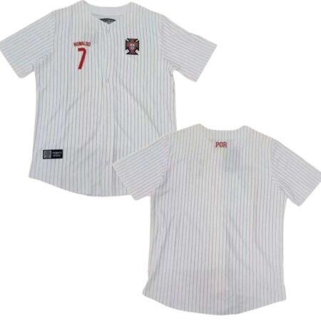 Camisa Portugal Basebol Branca CR7 2025/26 Botões Masculina