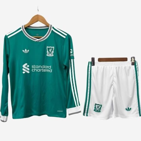 Kit Infantil Liverpool Verde 2025/26 Home Manga Longa