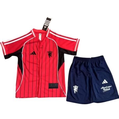 Kit Infantil Manchester United Basebol Vermelha 2025/26 Botões Unissex