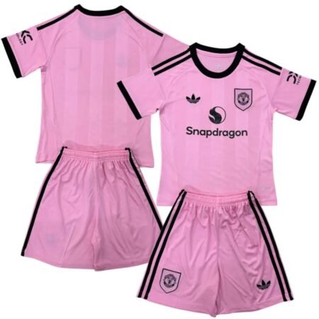 Kit Infantil Manchester United Rosa 2025/26 Goleiro Unissex