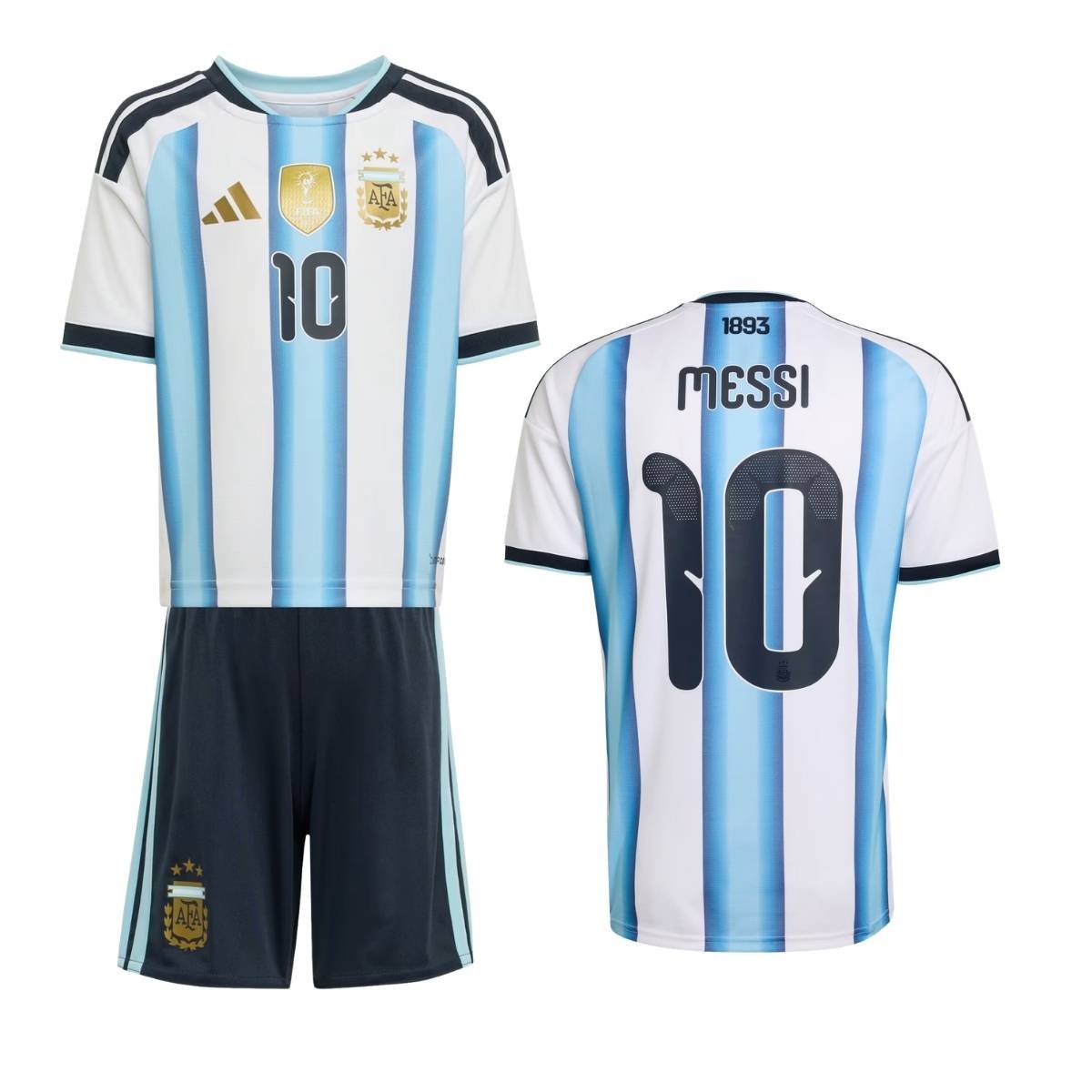 Kit-infantil-argentina-home-2026-messi-torcedor-adidas-FBA-825A-014 Kit Infantil Argentina Branca/Azul Messi #10 Copa 2026/27 Home I Unissex