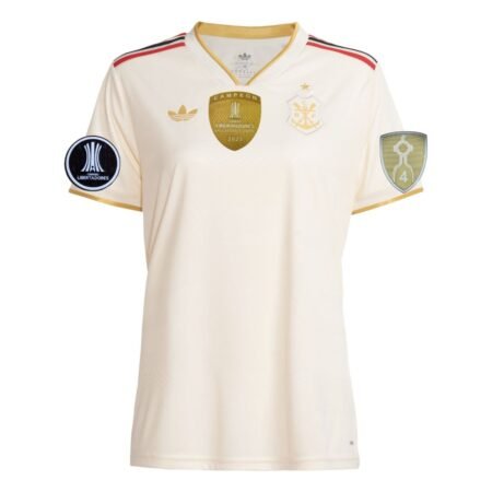 Camisa do Flamengo Campeão Libertadores 2025 Creme Terceira Feminina