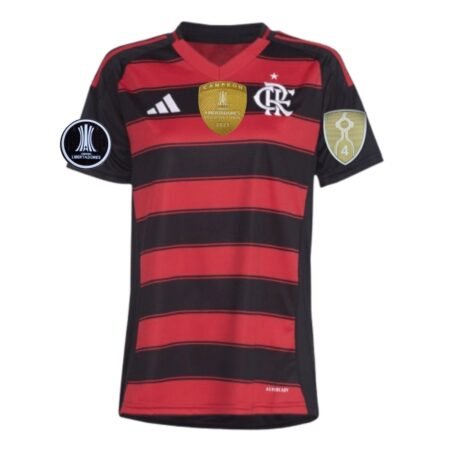 Camisa do Flamengo Campeão Libertadores 2025 Vermelha Titular Feminina
