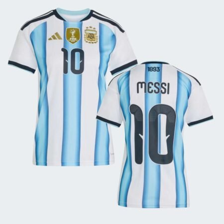 Camisa Argentina Branca/Azul Copa 2026/27 Messi #10 Feminina