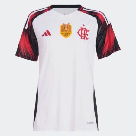 Camisa do Flamengo Campeão Brasileiro 2025 Branca Reserva Feminina