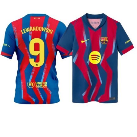Camisa Barcelona Azul/Vermelho Lewandowski #9 2025/26 Fourth IV Masculina