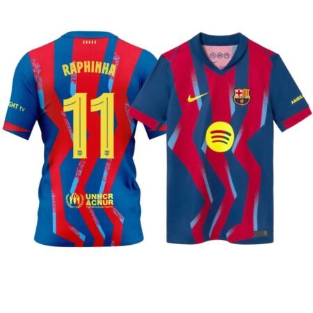 Camisa Barcelona Azul/Vermelho Raphinha #11 2025/26 Fourth IV Masculina