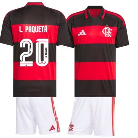 Kit Infantil L. Paquetá #20 Flamengo Vermelha 2026/27 Titular I Unissex
