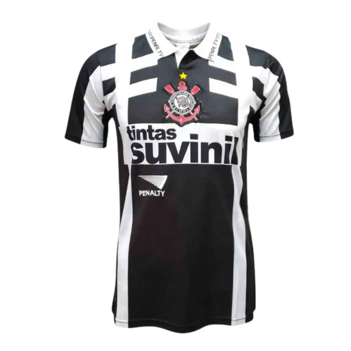 Camisa-Retrô-corinthians-away-1996-preta-masculina Camisa Corinthians Preta Suvinil 1996/97 Retrô Penalty Masculina