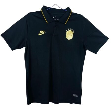Camisa do Brasil Preta Escudo Dourado Polo Masculina