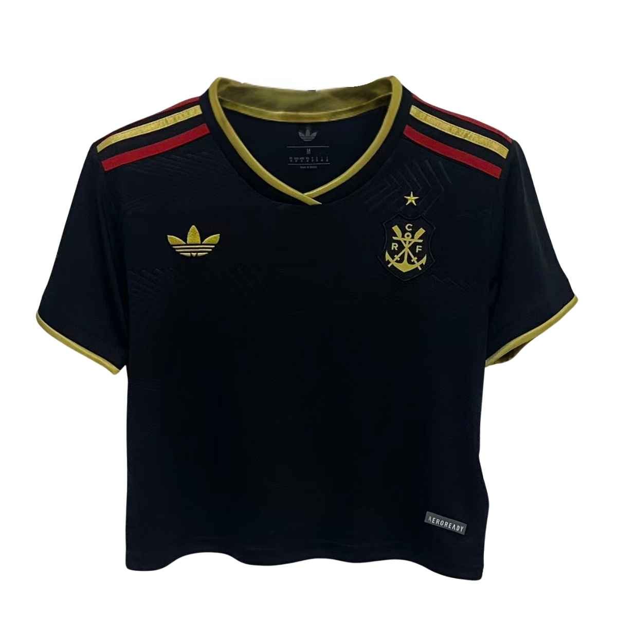 camisa-cropped-flamego-preta-feminina-terceiro-uniforme-2025-26-dourado Camisa Cropped Flamengo Preta 2025/26 Terceira III Feminina