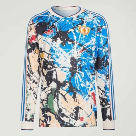 Camisa Manchester United Stone Roses 2025 Azul Manga Longa