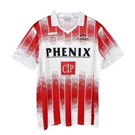 Camisa As Cannes Vermelha/Branca 1991/92 Home Retrô Masculina