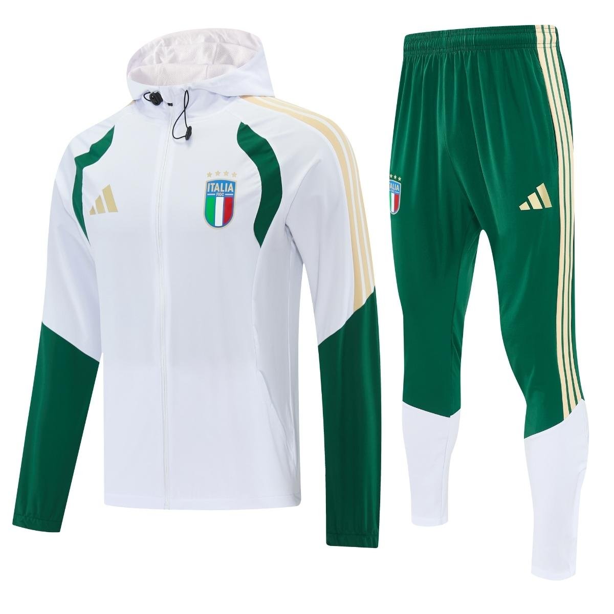 kit-agasalho-treino-italia-2026-27-branco-verde-masculino Conjunto Treino Itália Calça e Jaqueta Branco/Verde 2026/27 C/Capuz Masculina