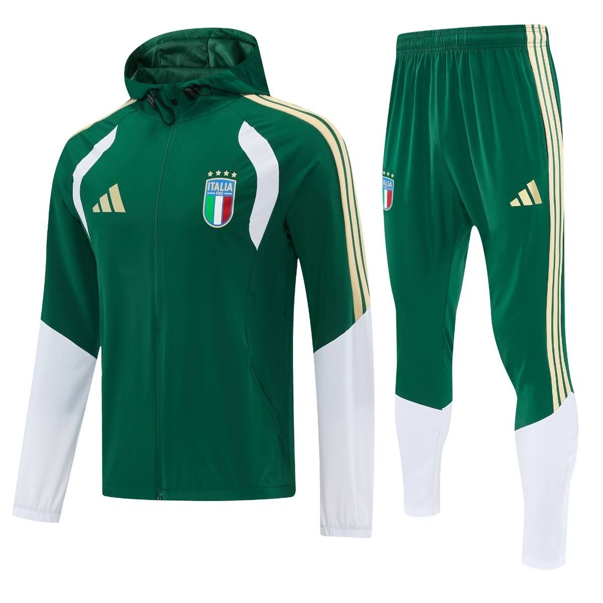 kit-agasalho-treino-italia-2026-27-verde-branco-masculino Conjunto Treino Itália Calça e Jaqueta Verde/Branco 2026/27 C/Capuz Masculina