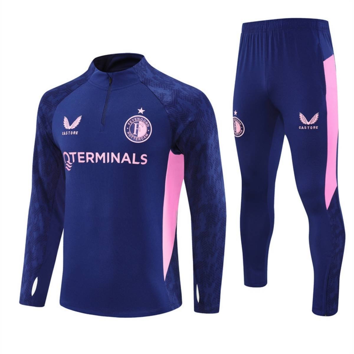 kit-treino-Feyenoord-Rotterdam-2025-26-azul-rosa-masculino Conjunto Treino Feyenoord Calça e Jaqueta Roxo 2025/26 Masculina