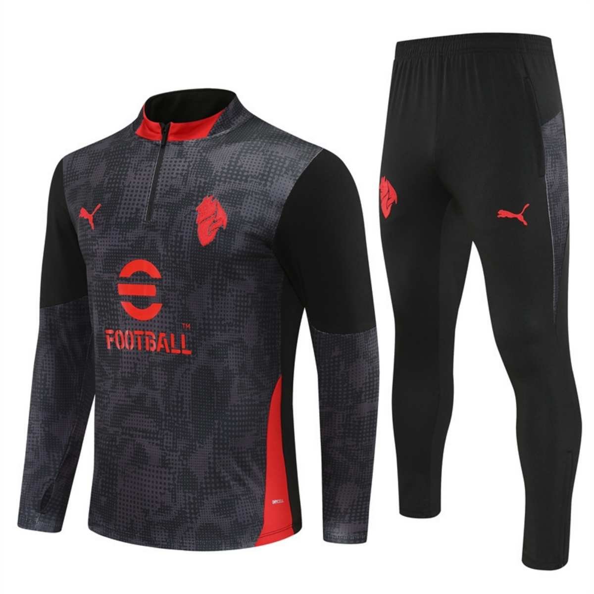 kit-treino-ac-milan-2025-26-cinza-preto-masculino Conjunto Treino Ac Milan Calça e Jaqueta Cinza/Preta 2025/26 Masculina