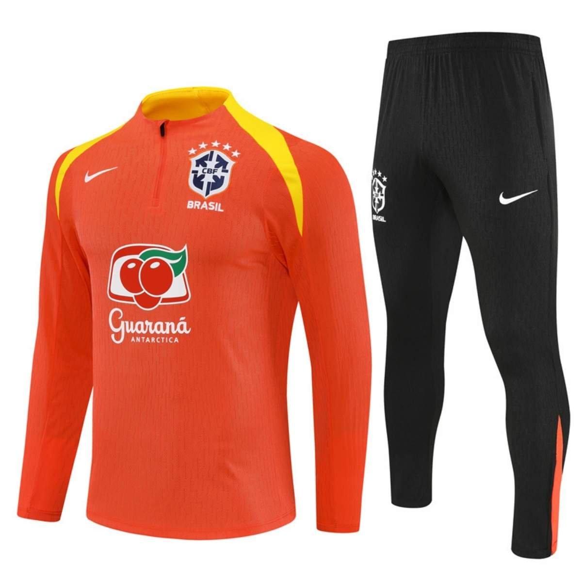 kit-treino-brasil-2025-26-laranja-preto-masculino Conjunto Treino Brasil Calça e Jaqueta Laranja 2025/26 Jogador