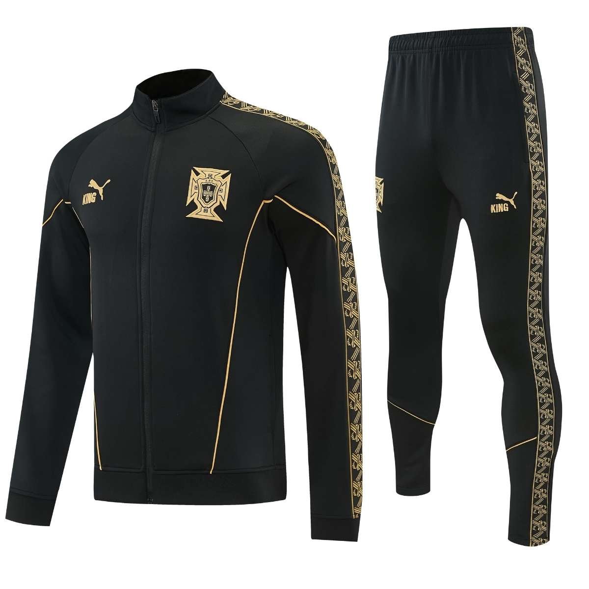kit-treino-portugal-2026-27-preto-masculino Conjunto Treino Portugal Calça e Jaqueta Preto/Dourado 2026/27 Masculino