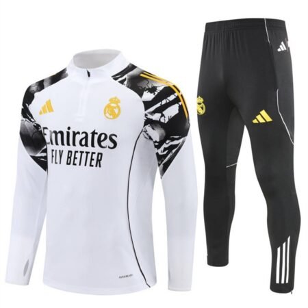 Conjunto Treino Real Madrid Calça e Jaqueta Branco/Preto 2025/26 Masculina