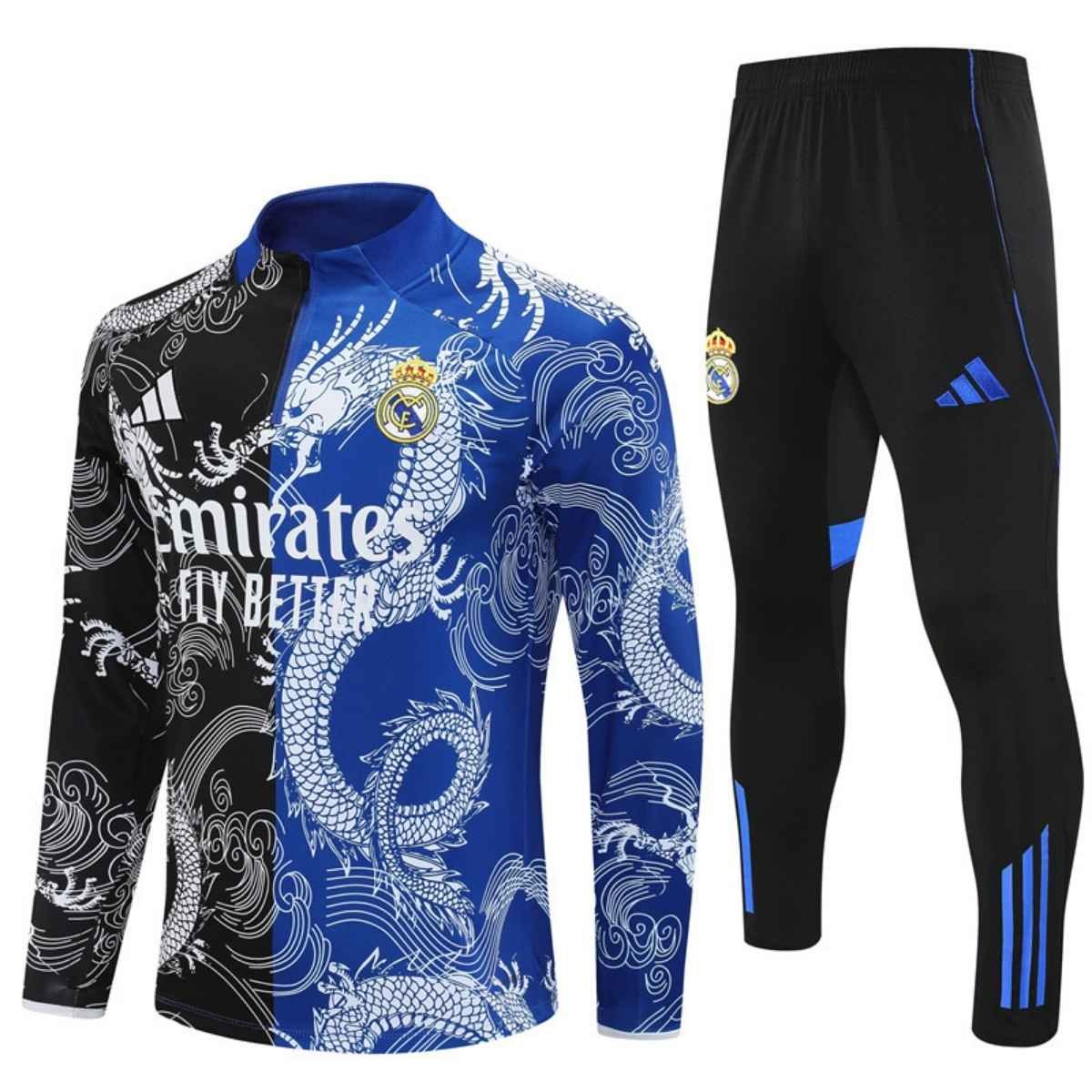 kit-treino-real-madrid-2025-26-preto-azul-masculino Conjunto Treino Real Madrid Calça e Jaqueta Dragão Preto/Azul 2025/26 Masculina