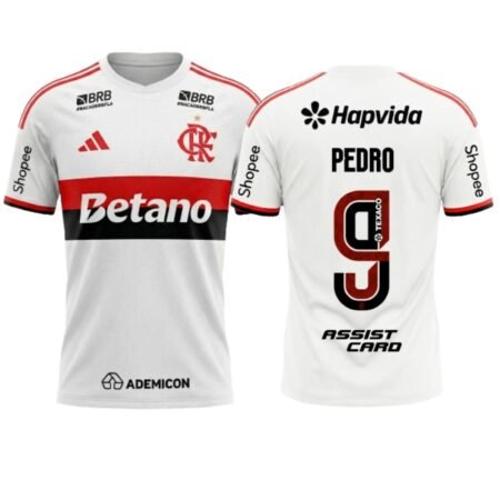 Camisa Flamengo Branca Pedro #9 2026/27 Reserva II Todos os Patrocinadores Masculina
