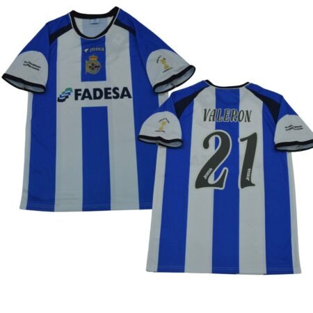 Camisa Deportivo de La Coruña Azul  Valeron Final 2002/03 Home I Masculina
