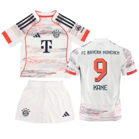 Kit Infantil Bayern de Munique Branca Harry Kane #9 2025/26 Away Unissex