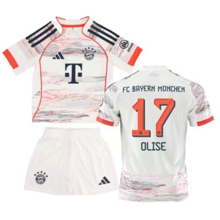 Kit Infantil Bayern de Munique Branca Olise #17 2025/26 Away Unissex
